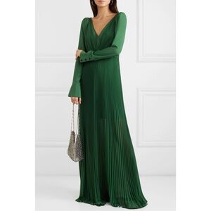 Self-portrait Green Pleated Chiffon Dress Long Sleeve US Size 4